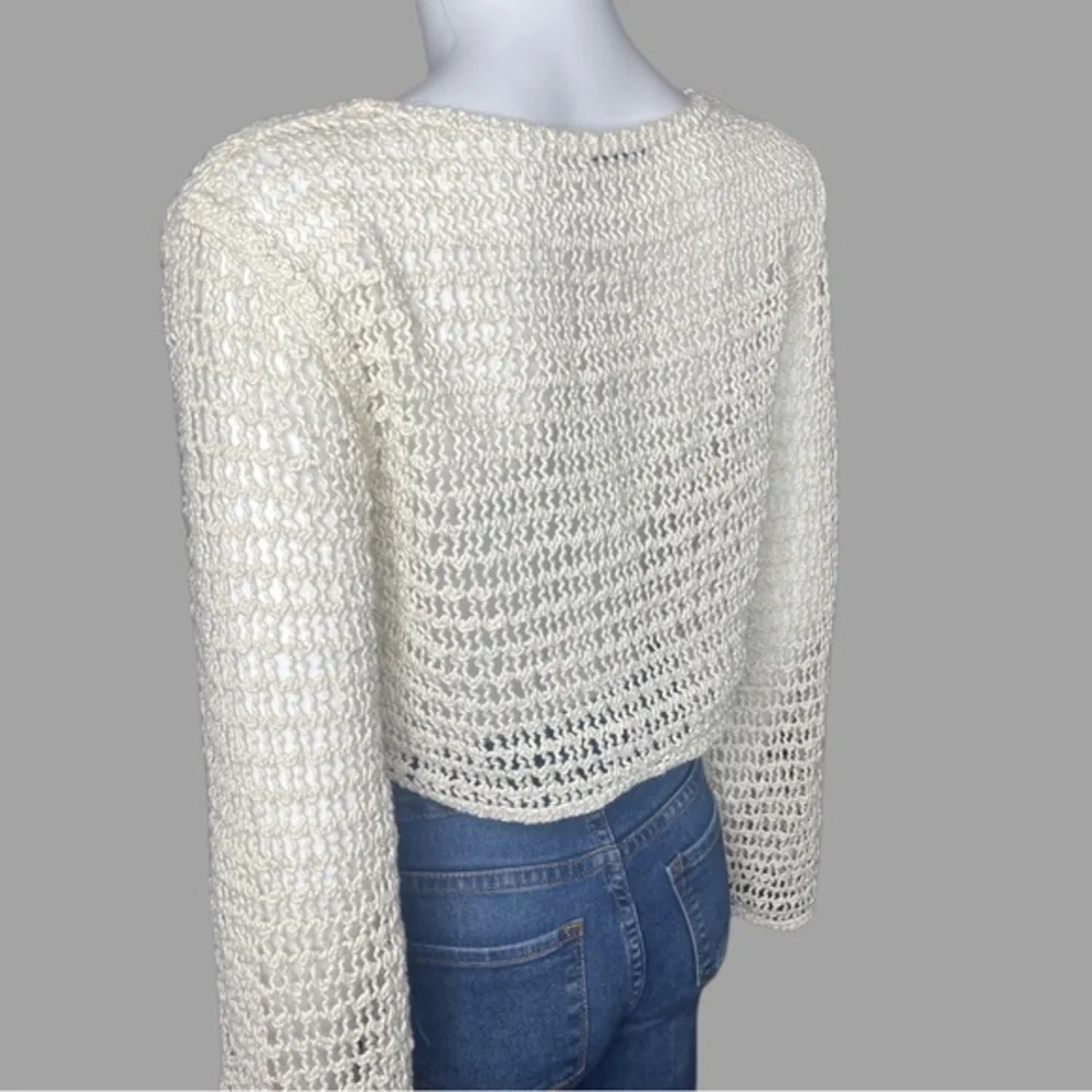 Zara Boho‎ Cropped Cream Crotchet Long Sleeve Top